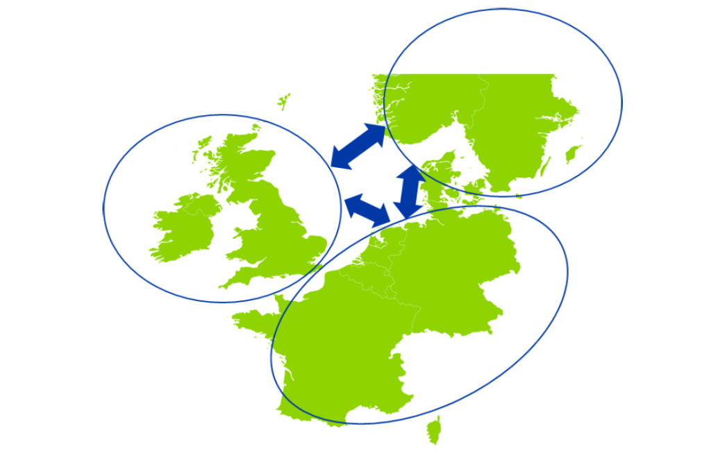Přeshraniční propojení v Severním moři. Zdroj: Ecofys