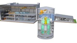 Návrh konstrukce SMR BWRX-300 od společnosti GE Hitachi.